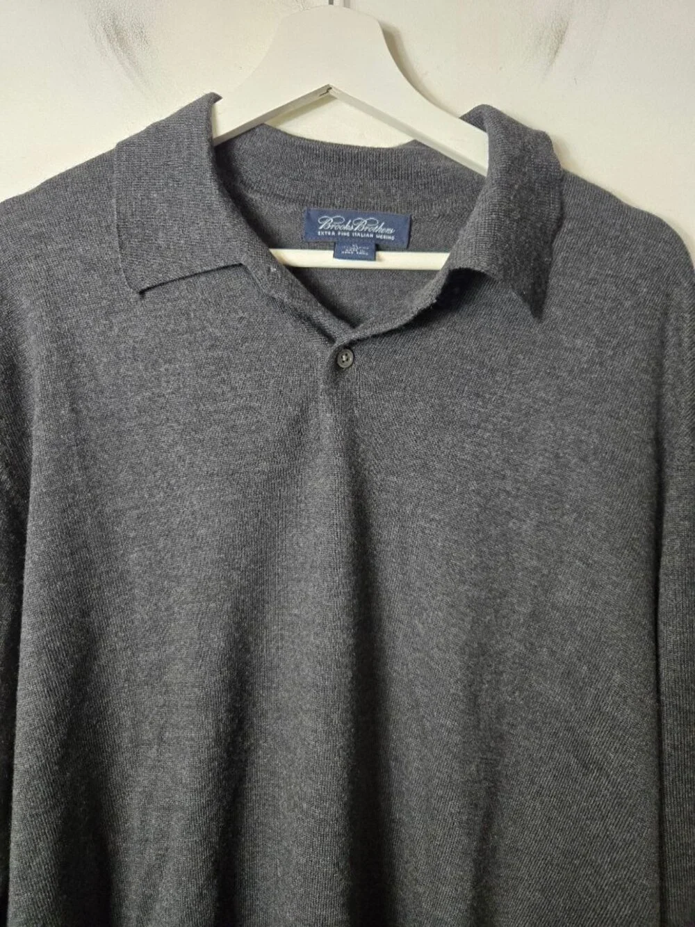 Brooks Brothers Men's 100% Merino Wool Long Sleeve Polo Sweater Size XL Gray
